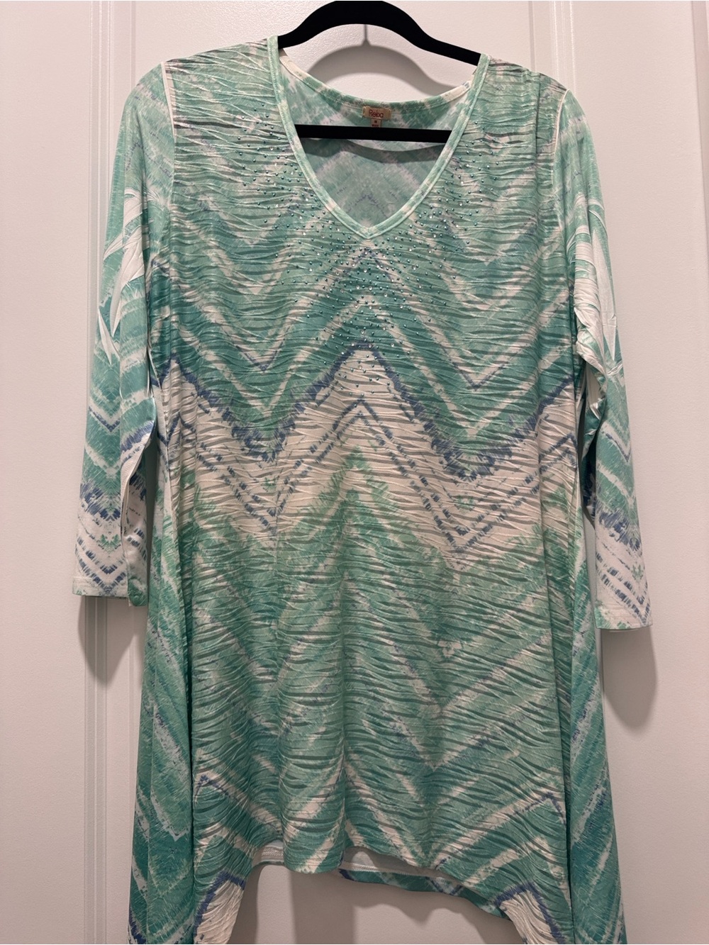 Women’s V-Neck Chevron Tunic in Mint Green by REBA